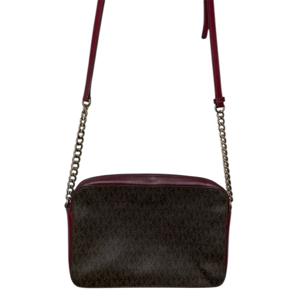 Michael Kors Red/Burgundy & Brown Monogram Crossbody Bag - Picture 2 of 11
